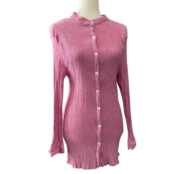 White Fox Crinkle Pink Take Me Out Button Down Shirt Tunic Women's Size M/L - Picture 1 of 14